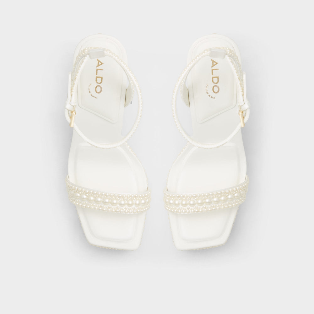 Lulu White Women's Strappy sandals - Strappy heeled sandal, Block heel