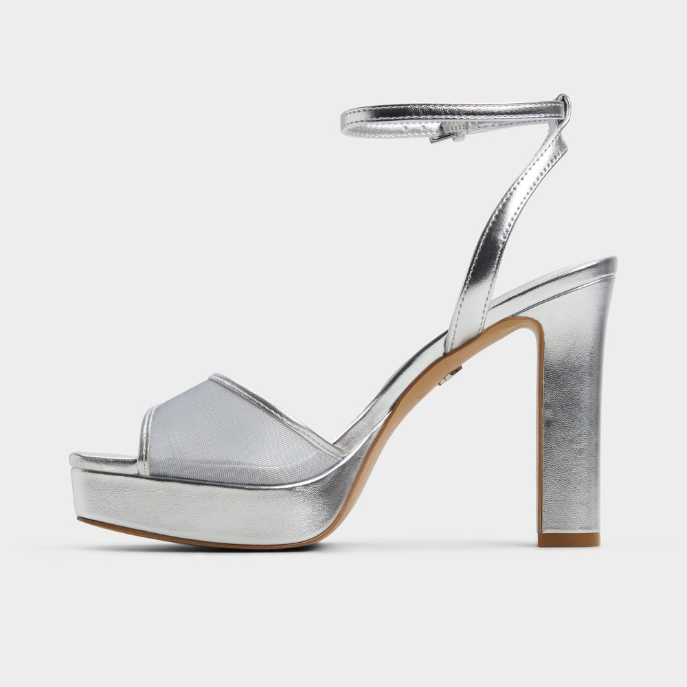 Chicglimmer Silver Women's Platform sandals - Strappy heeled sandal, Block heel