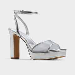 Chicglimmer Silver Women's Platform sandals - Strappy heeled sandal, Block heel