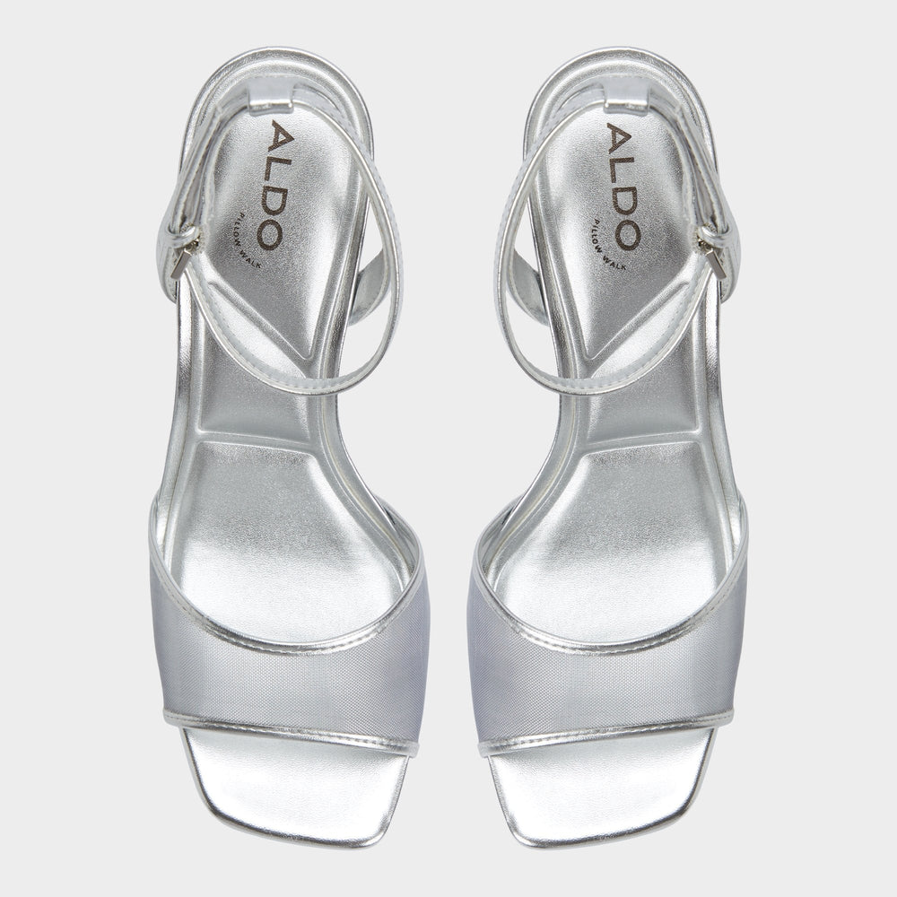 Chicglimmer Silver Women's Platform sandals - Strappy heeled sandal, Block heel