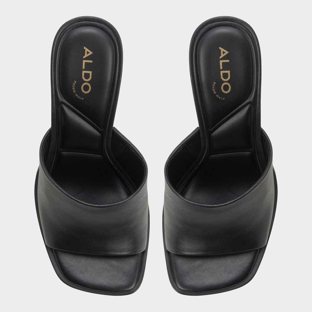 Re in Sophia Black - Heeled mule, Block heel