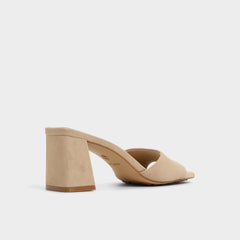 Tisha Beige Women's Heeled mules - Heeled mule, Block heel