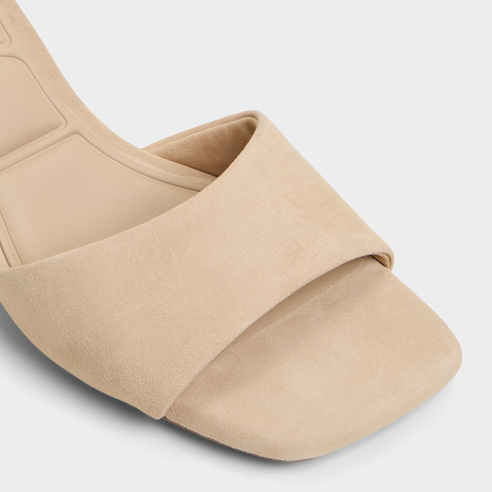 Tisha Beige Women's Heeled mules - Heeled mule, Block heel