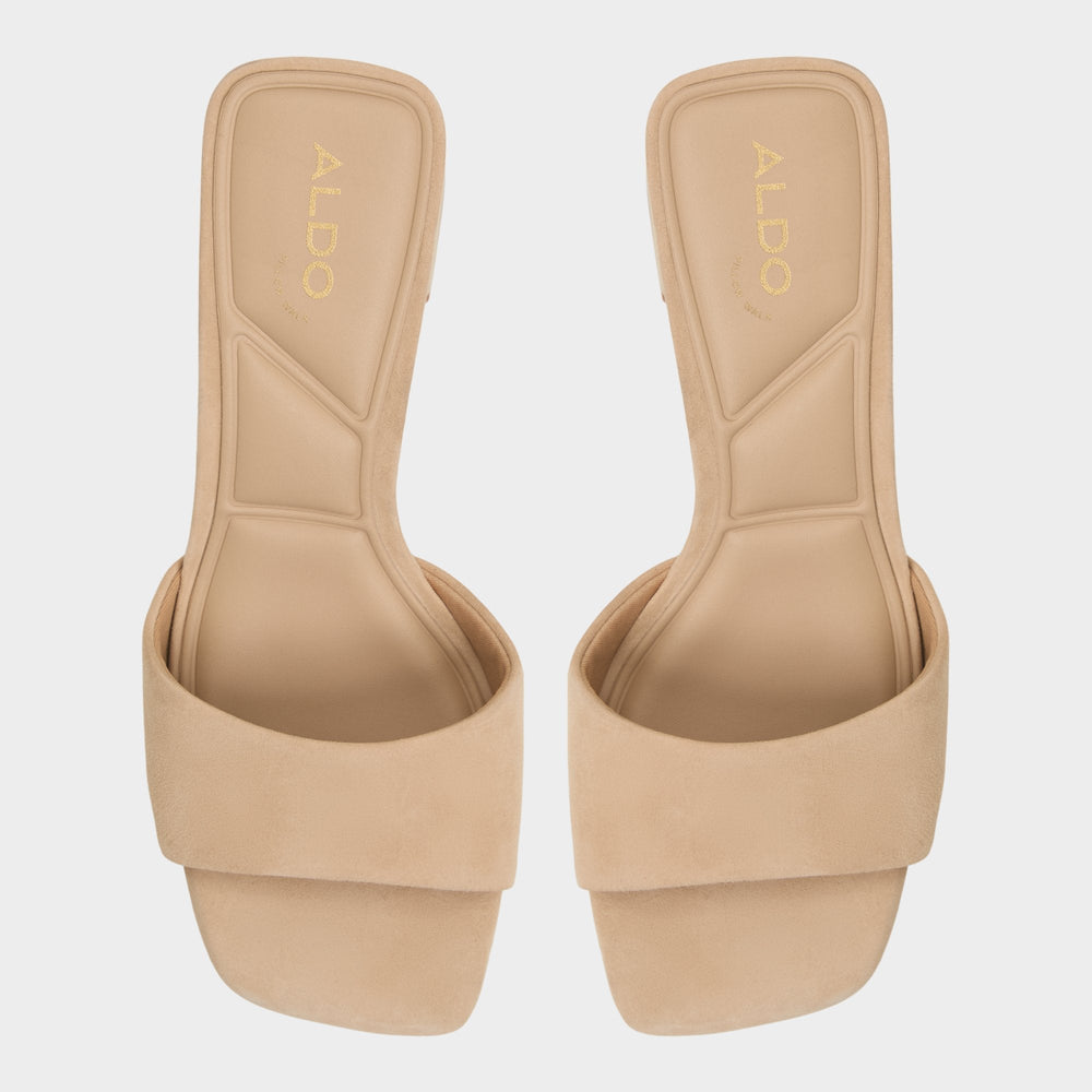 Tisha Beige Women's Heeled mules - Heeled mule, Block heel