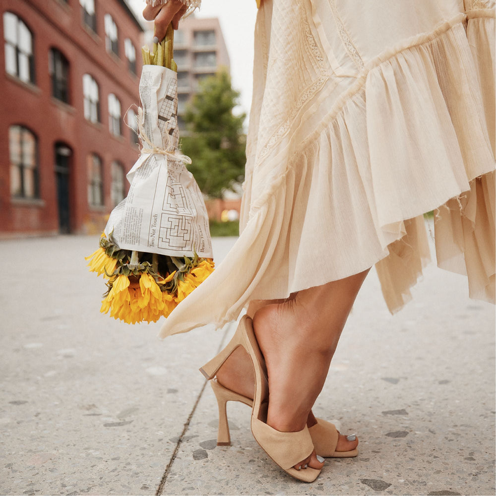 Jennifer in Medium Beige - Heeled mule, Stiletto heel