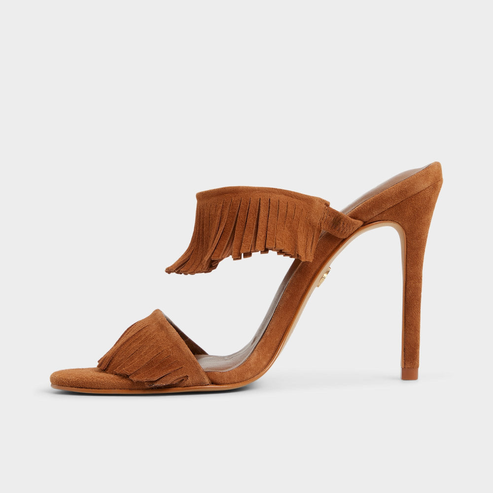 Nahanie in Medium Brown - Heeled mule, Stiletto heel