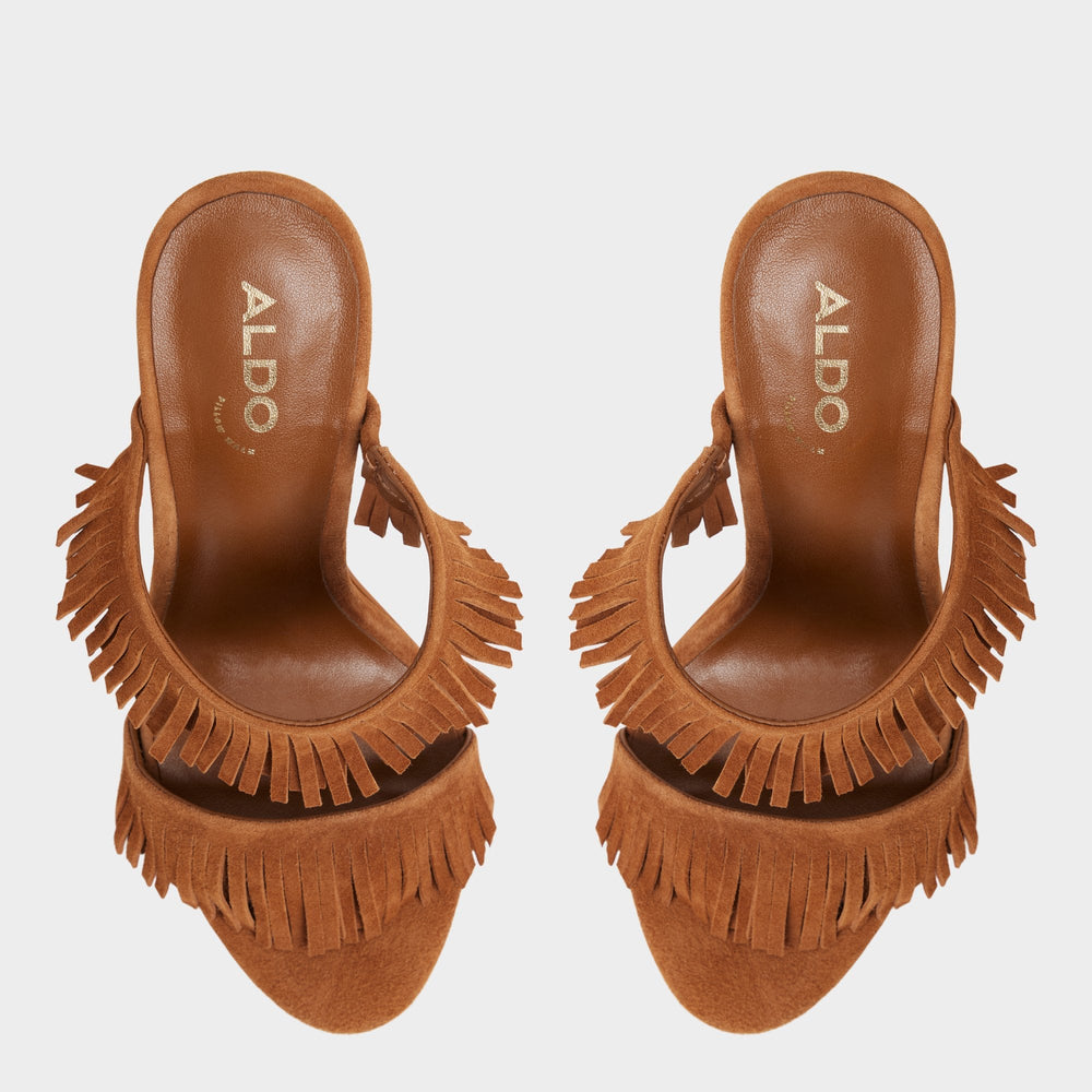 Nahanie in Medium Brown - Heeled mule, Stiletto heel