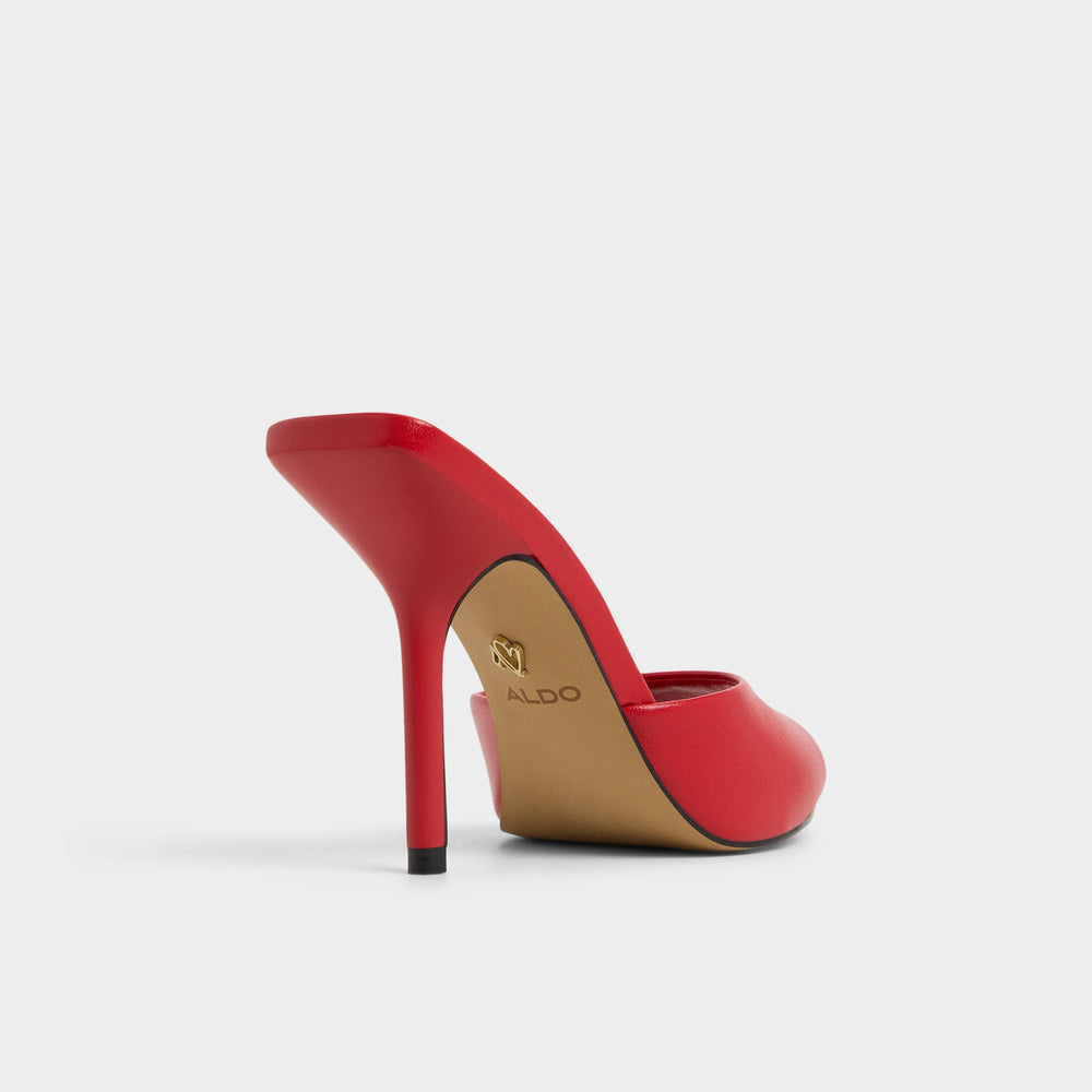 Madelan in Bright Red - Heeled mule, Stiletto heel