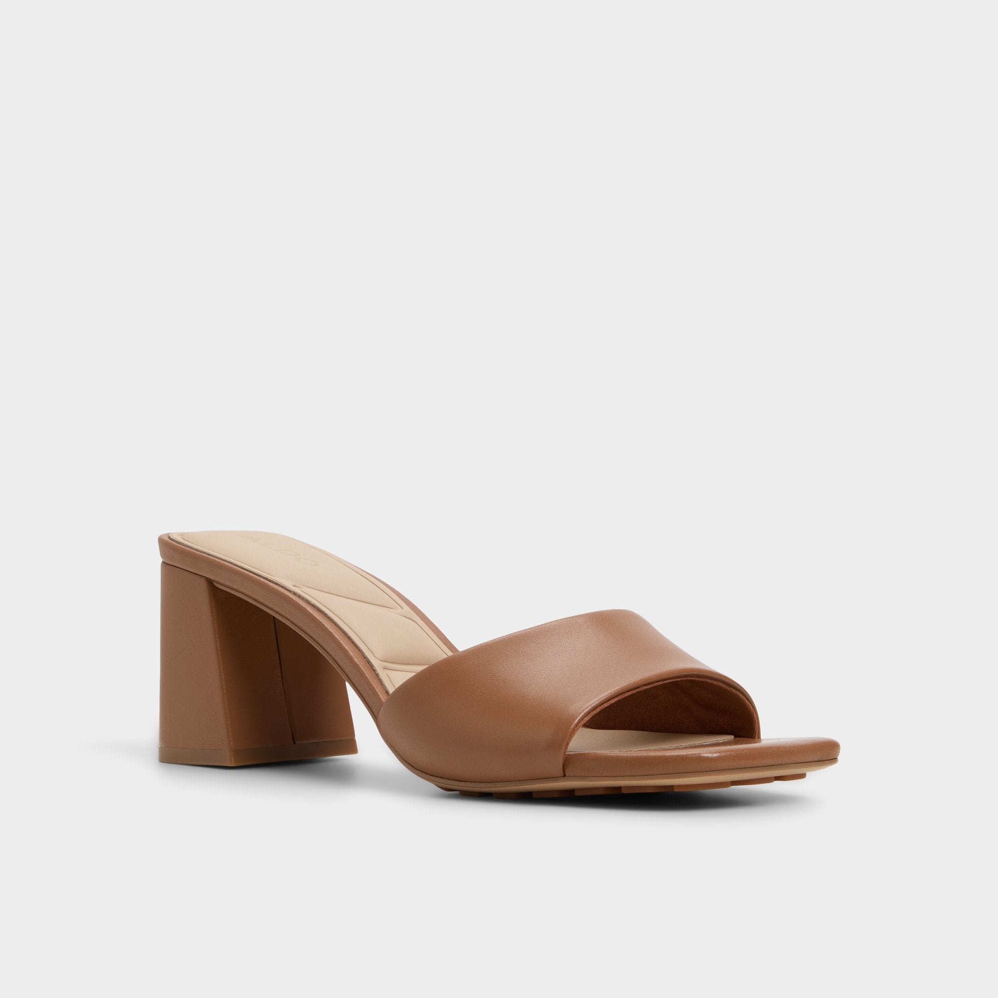 Tisha Tan Women's Heeled mules - Heeled mule, Block heel