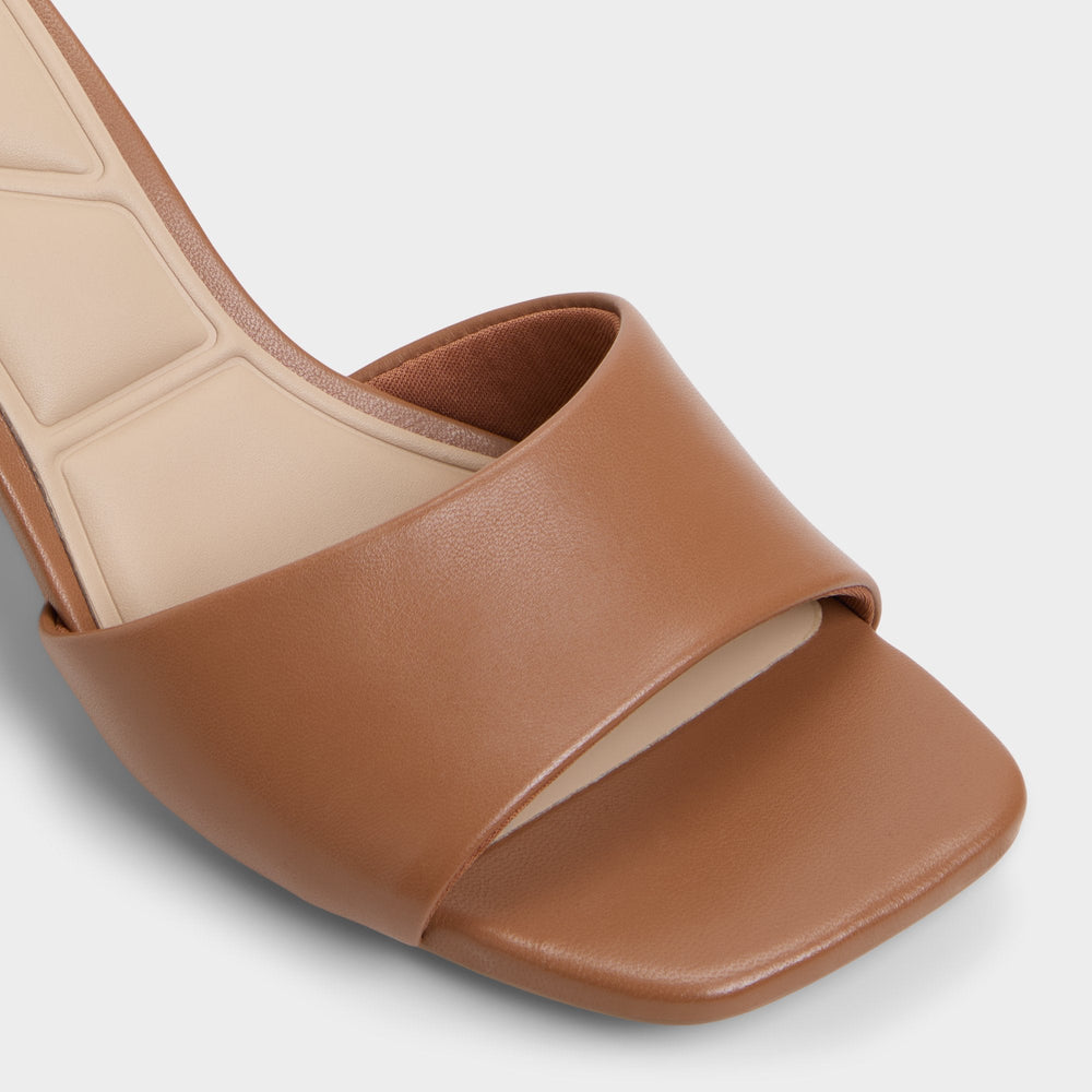 Tisha Tan Women's Heeled mules - Heeled mule, Block heel