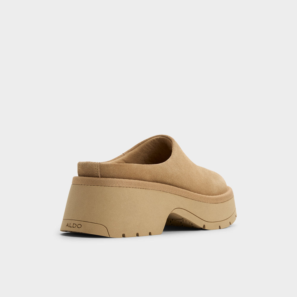Academia Beige Women's Cold Weather Shoes - Heeled mule, Lug sole