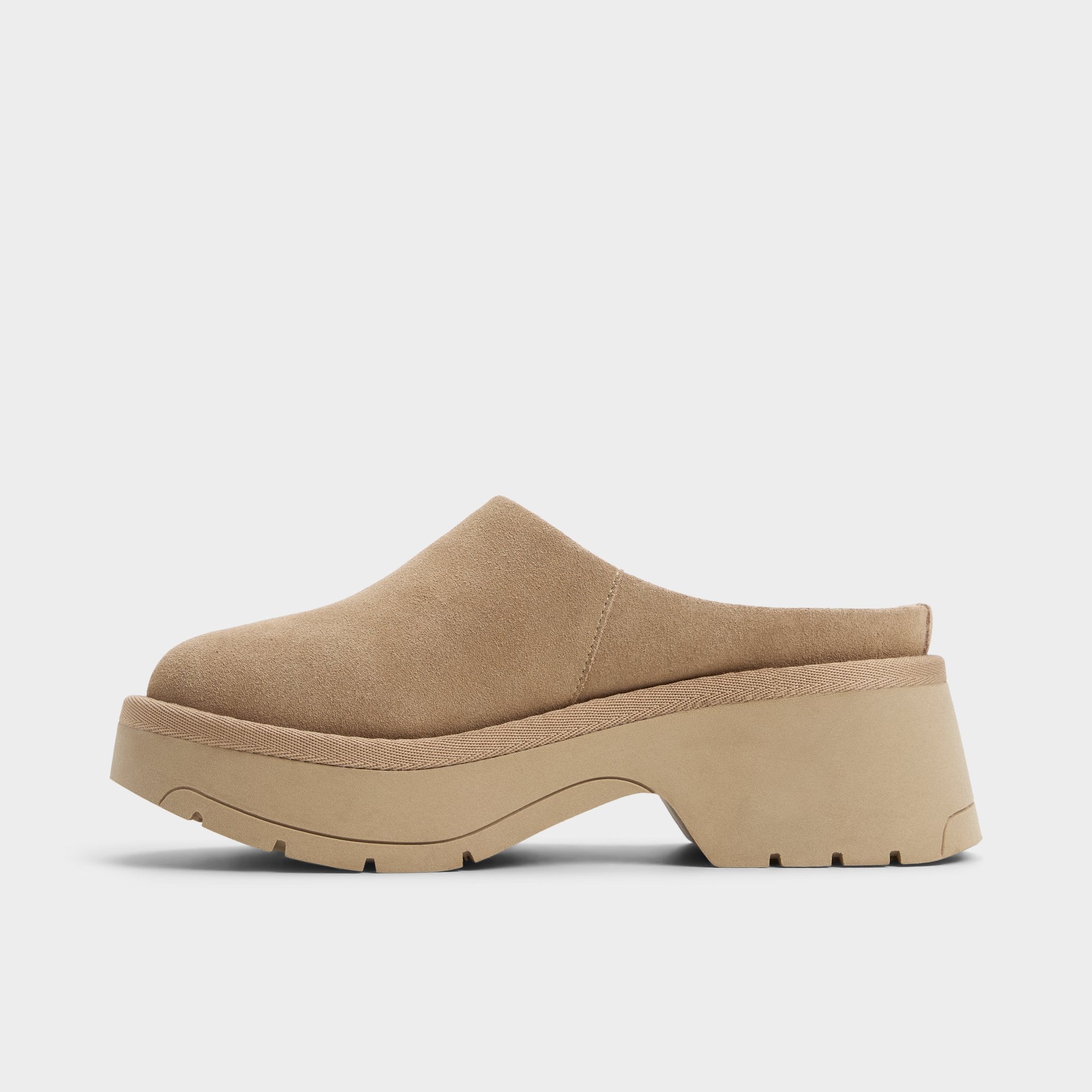Academia Beige Women's Cold Weather Shoes - Heeled mule, Lug sole