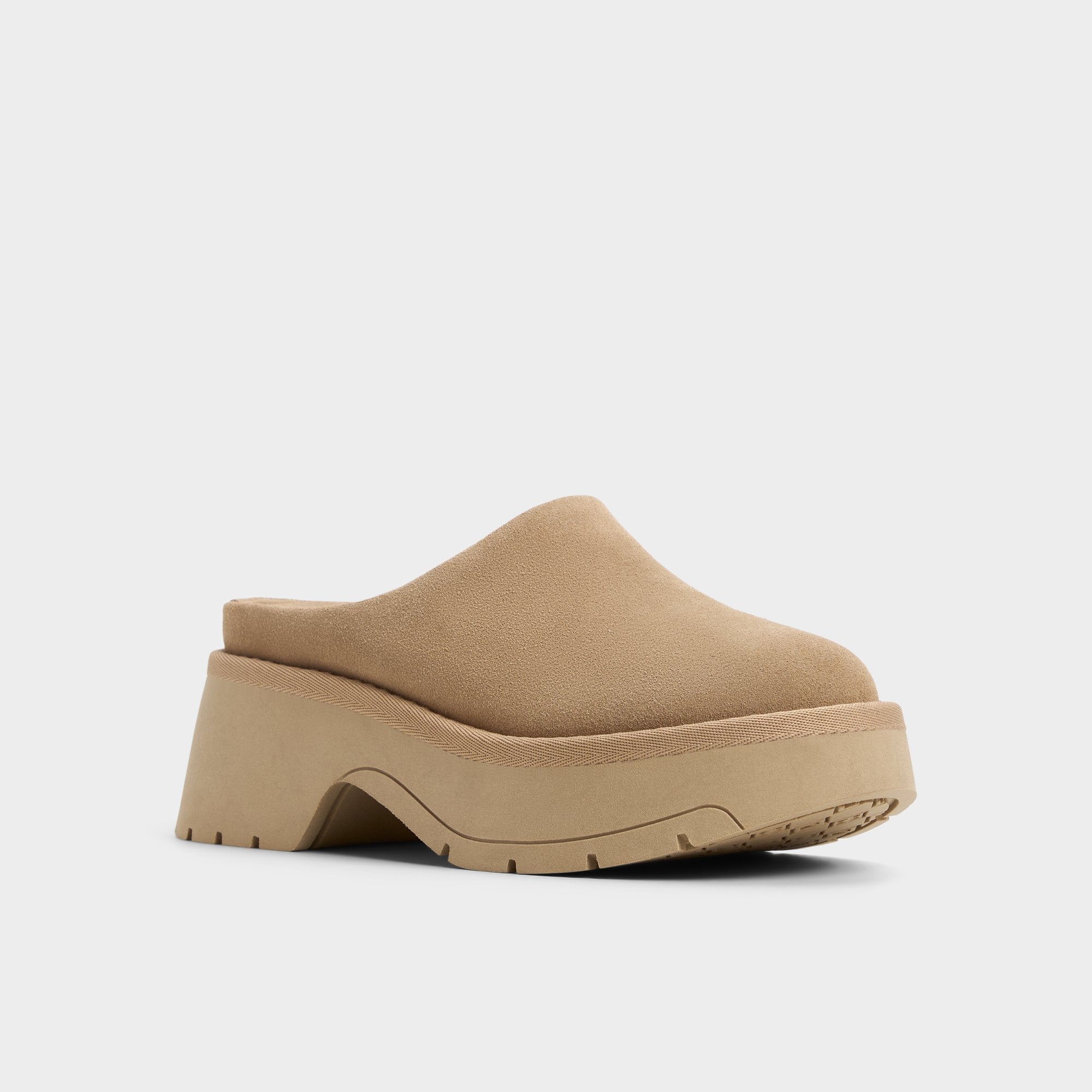 Academia Beige Women's Cold Weather Shoes - Heeled mule, Lug sole
