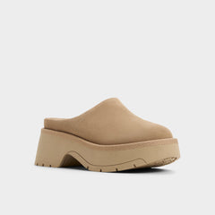 Academia Beige Women's Cold Weather Shoes - Heeled mule, Lug sole