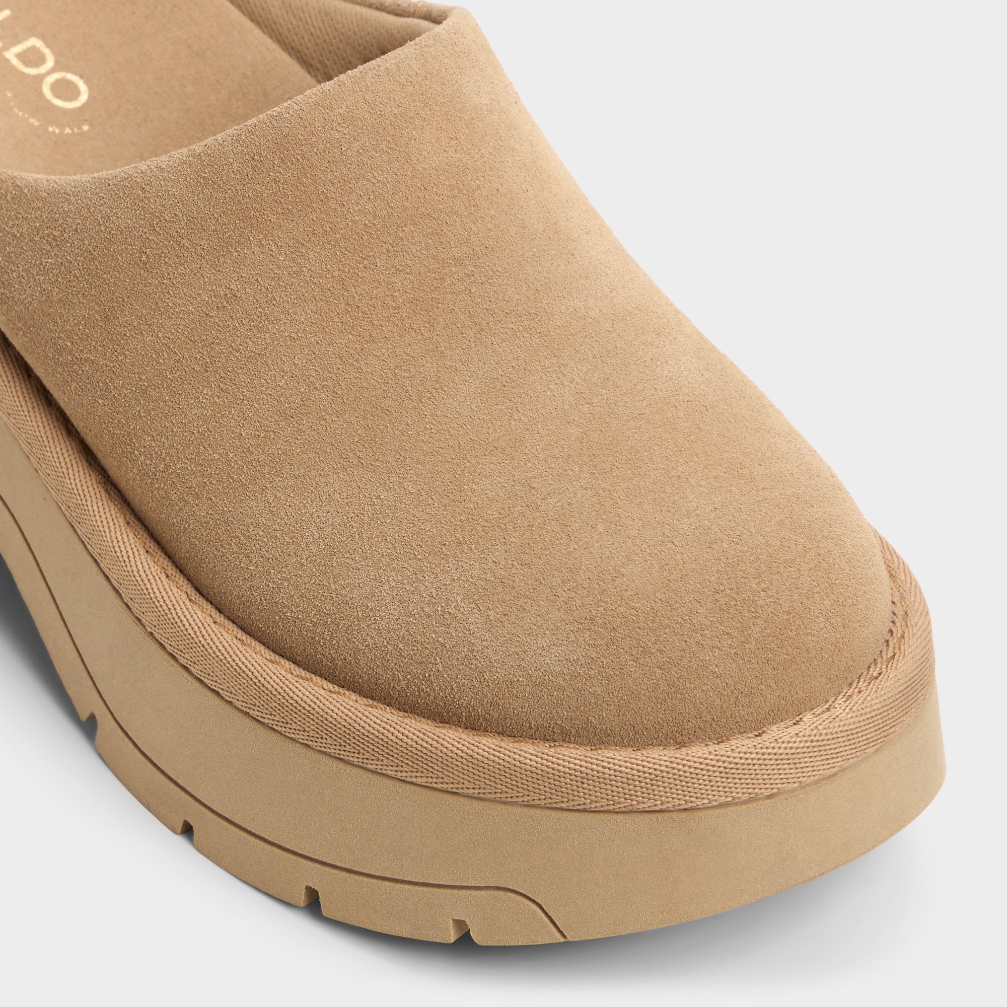 Academia Beige Women's Cold Weather Shoes - Heeled mule, Lug sole
