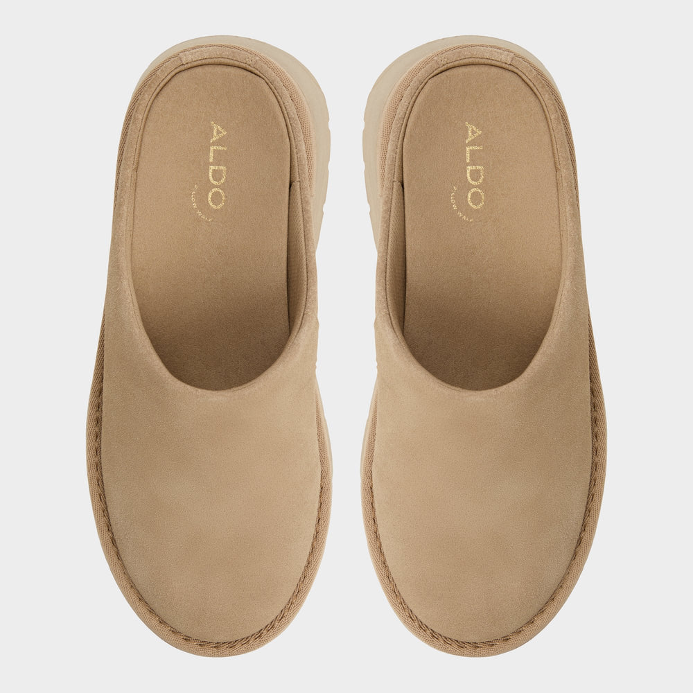 Academia Beige Women's Cold Weather Shoes - Heeled mule, Lug sole