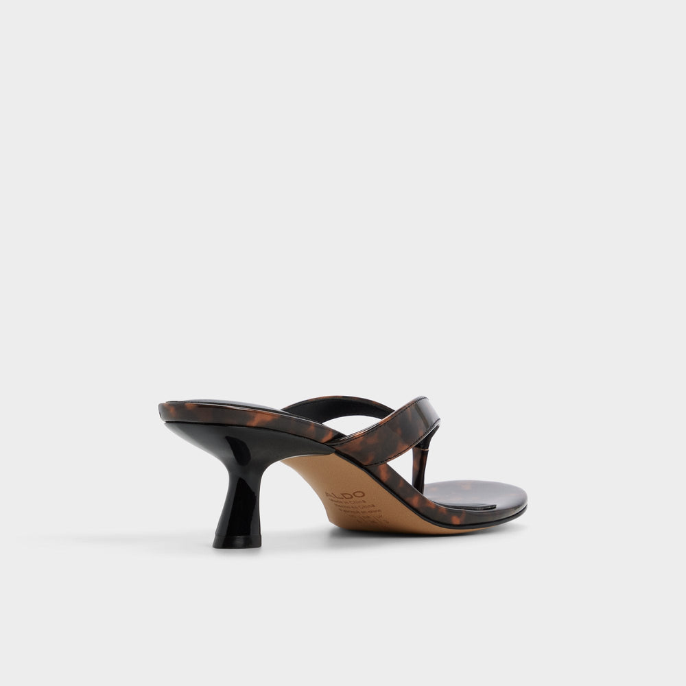 Jump in Open Brown - Heeled flip flop, Kitten heel