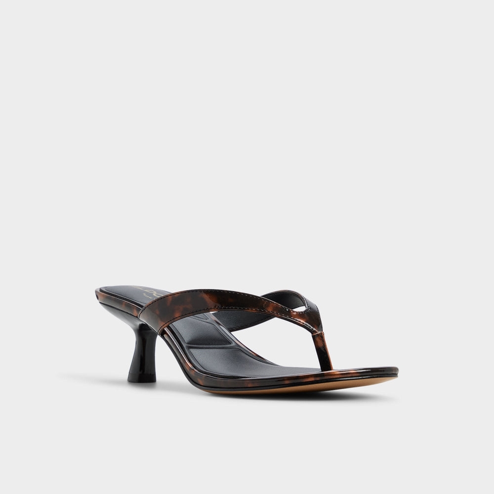 Jump in Open Brown - Heeled flip flop, Kitten heel