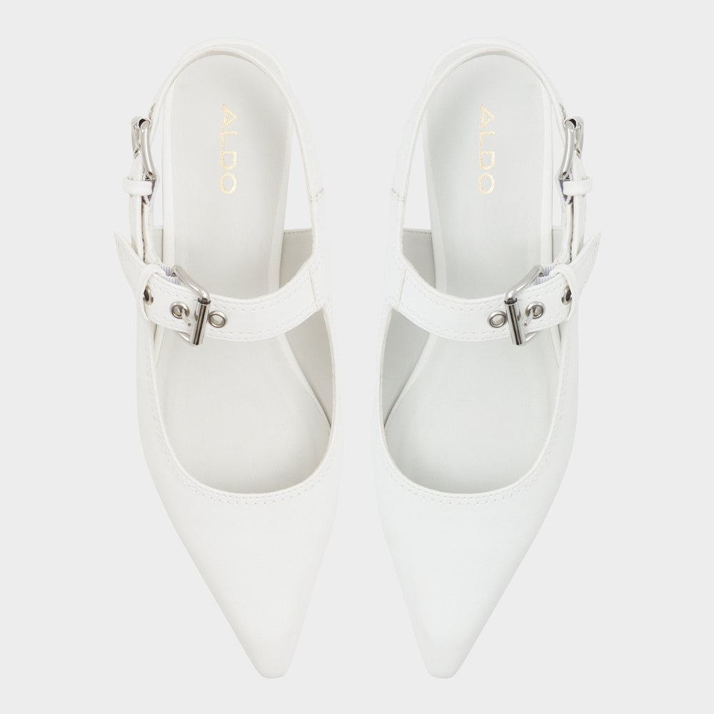 Kellya White Women's Slingbacks - Sling back high heel, Kitten heel