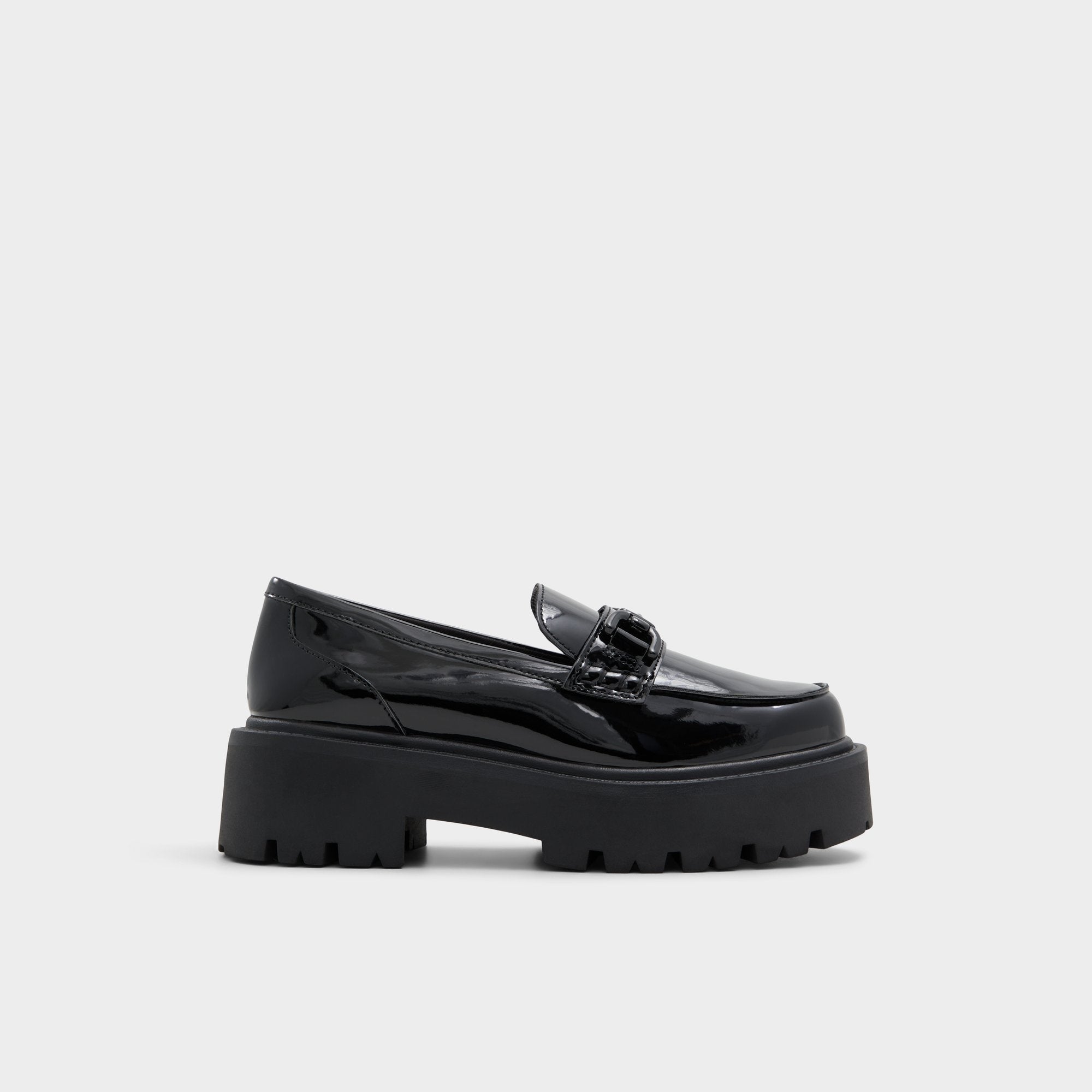 Oneameth Black Synthetic Patent Women's Loafers & Oxfords - Loafer, Lug sole