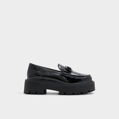 Oneameth Black Synthetic Patent Women's Loafers & Oxfords - Loafer, Lug sole