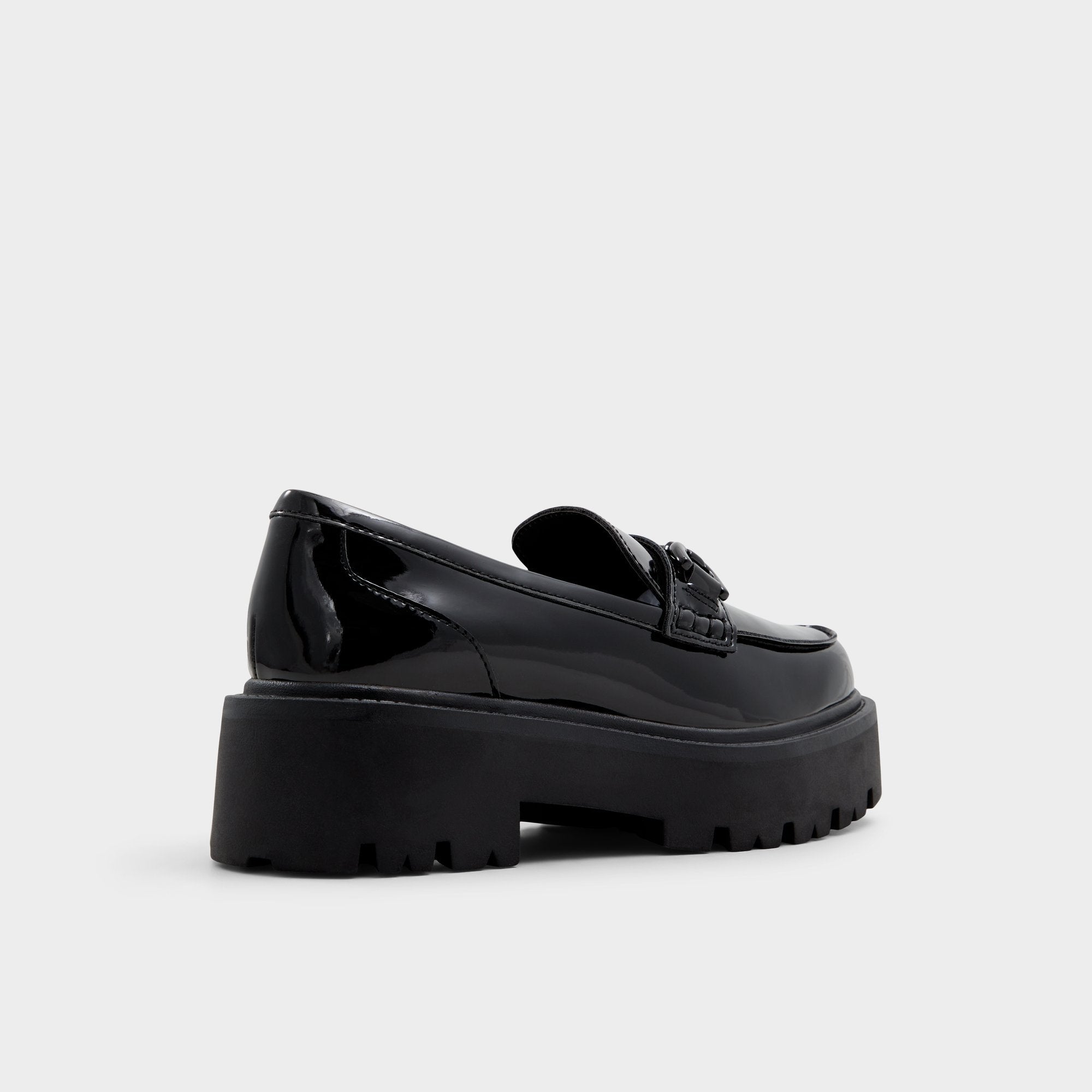 Oneameth Black Synthetic Patent Women's Loafers & Oxfords - Loafer, Lug sole