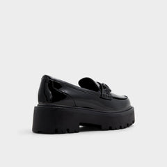 Oneameth Black Synthetic Patent Women's Loafers & Oxfords - Loafer, Lug sole