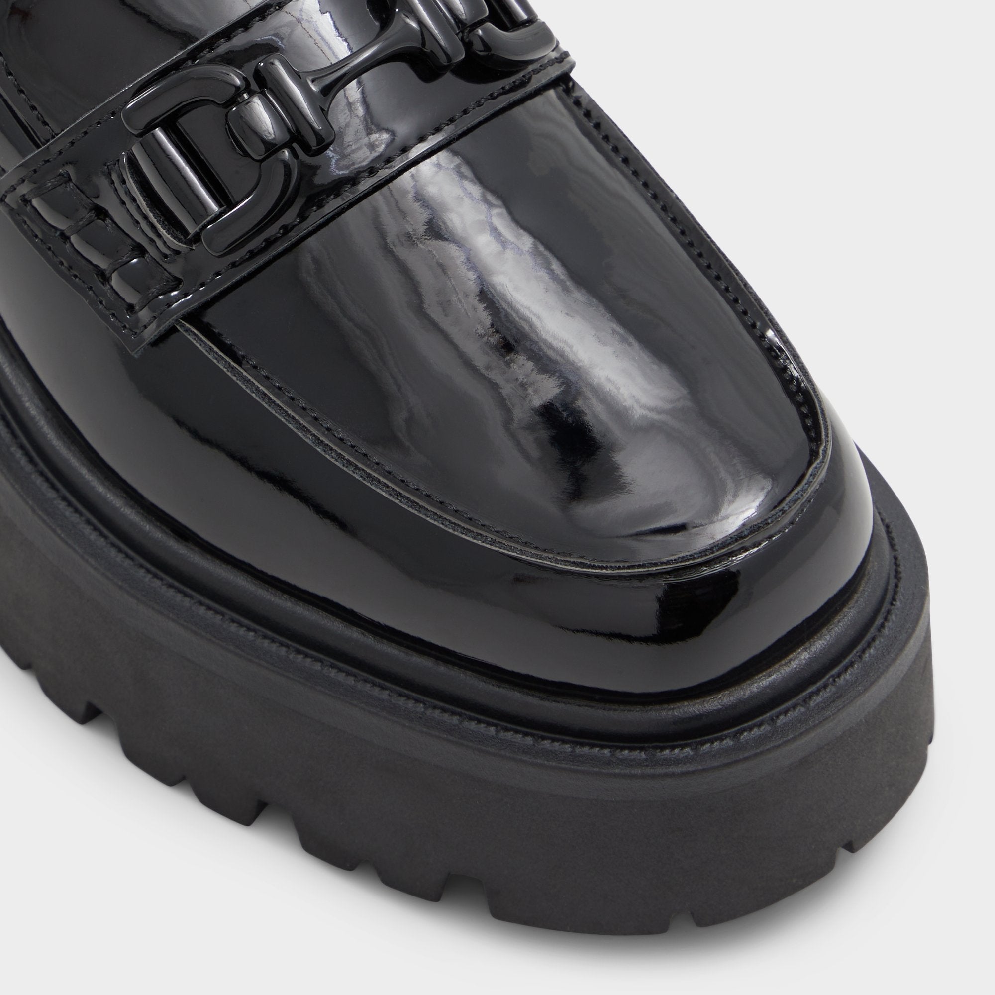 Oneameth Black Synthetic Patent Women's Loafers & Oxfords - Loafer, Lug sole