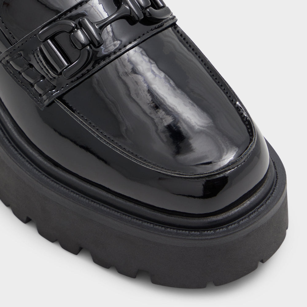 Oneameth Black Synthetic Patent Women's Loafers & Oxfords - Loafer, Lug sole