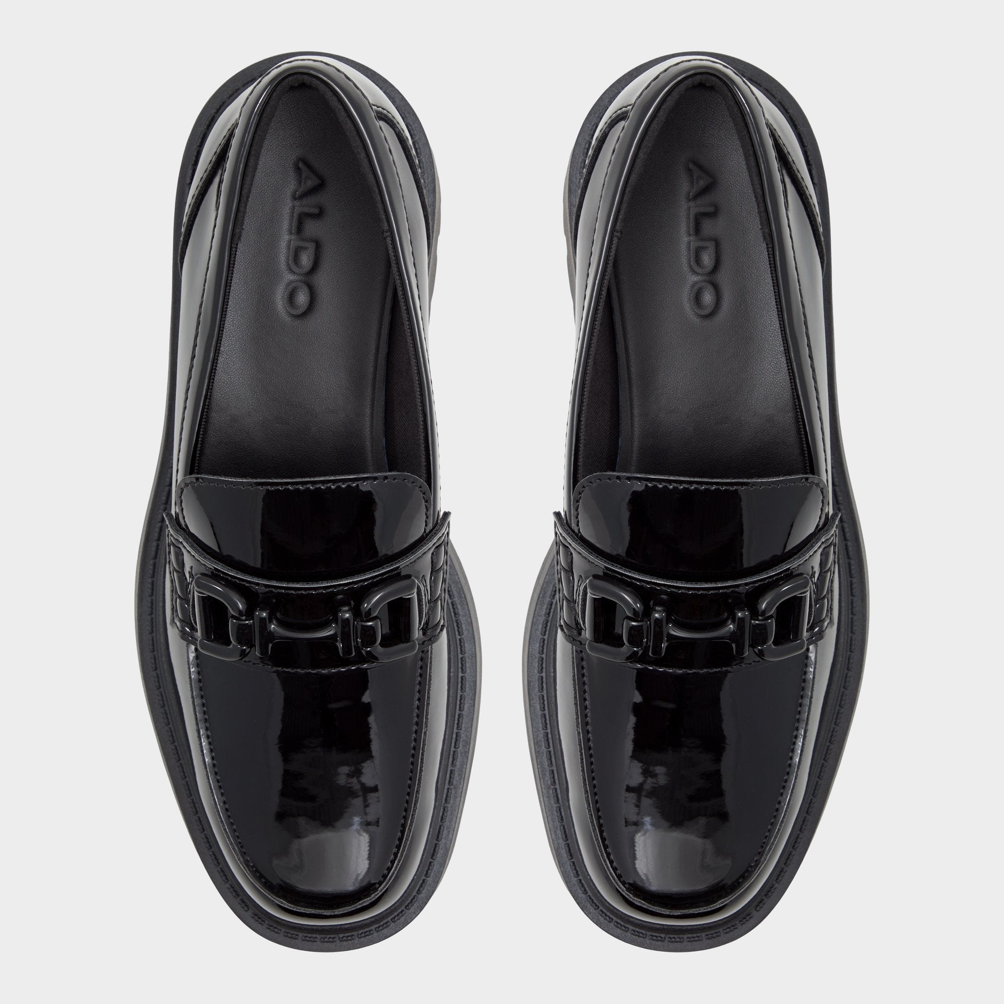 Oneameth Black Synthetic Patent Women's Loafers & Oxfords - Loafer, Lug sole