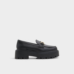 Oneameth Black Synthetic Smooth Women's Loafers & Oxfords - Loafer, Lug sole