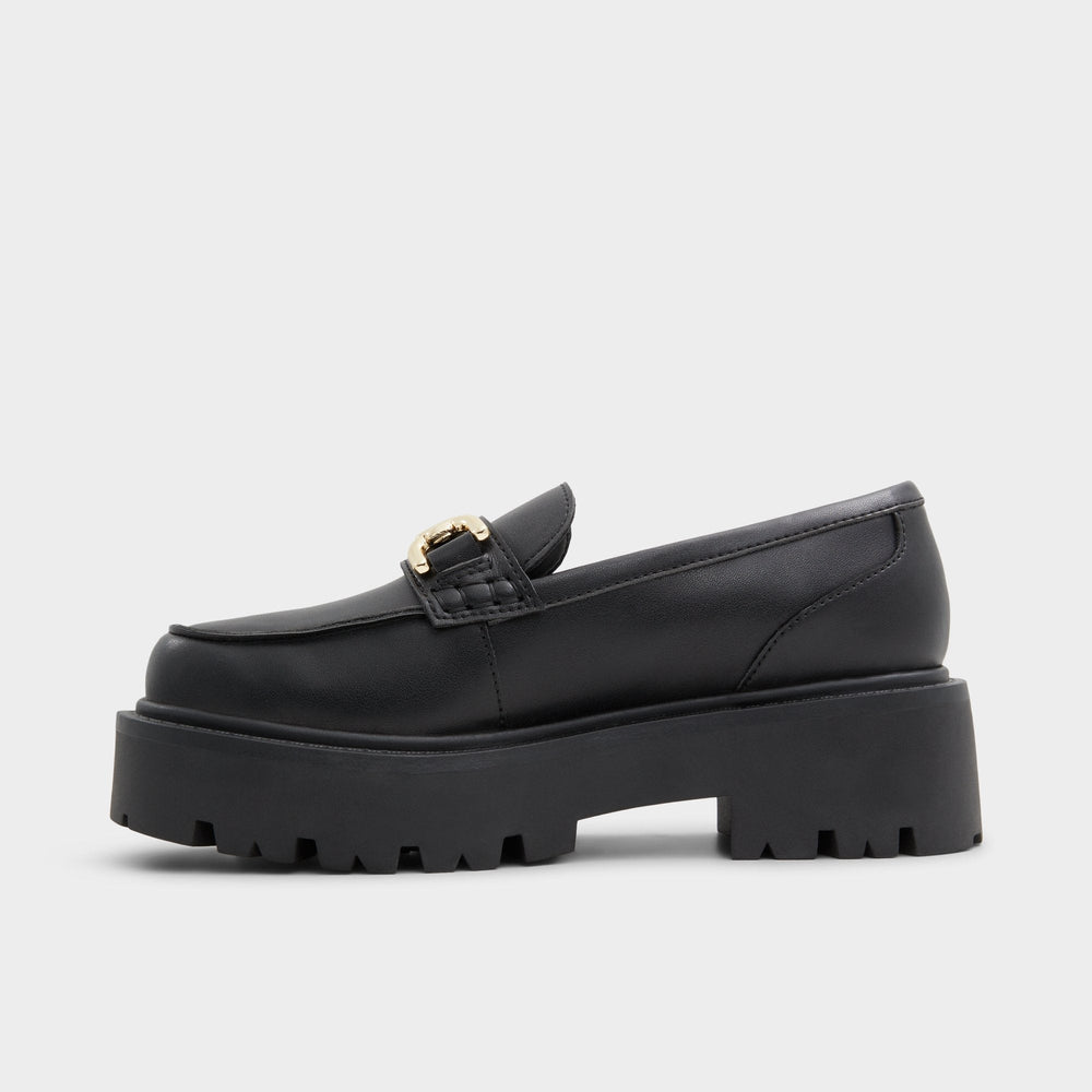 Oneameth Black Synthetic Smooth Women's Loafers & Oxfords - Loafer, Lug sole
