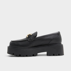 Oneameth Black Synthetic Smooth Women's Loafers & Oxfords - Loafer, Lug sole