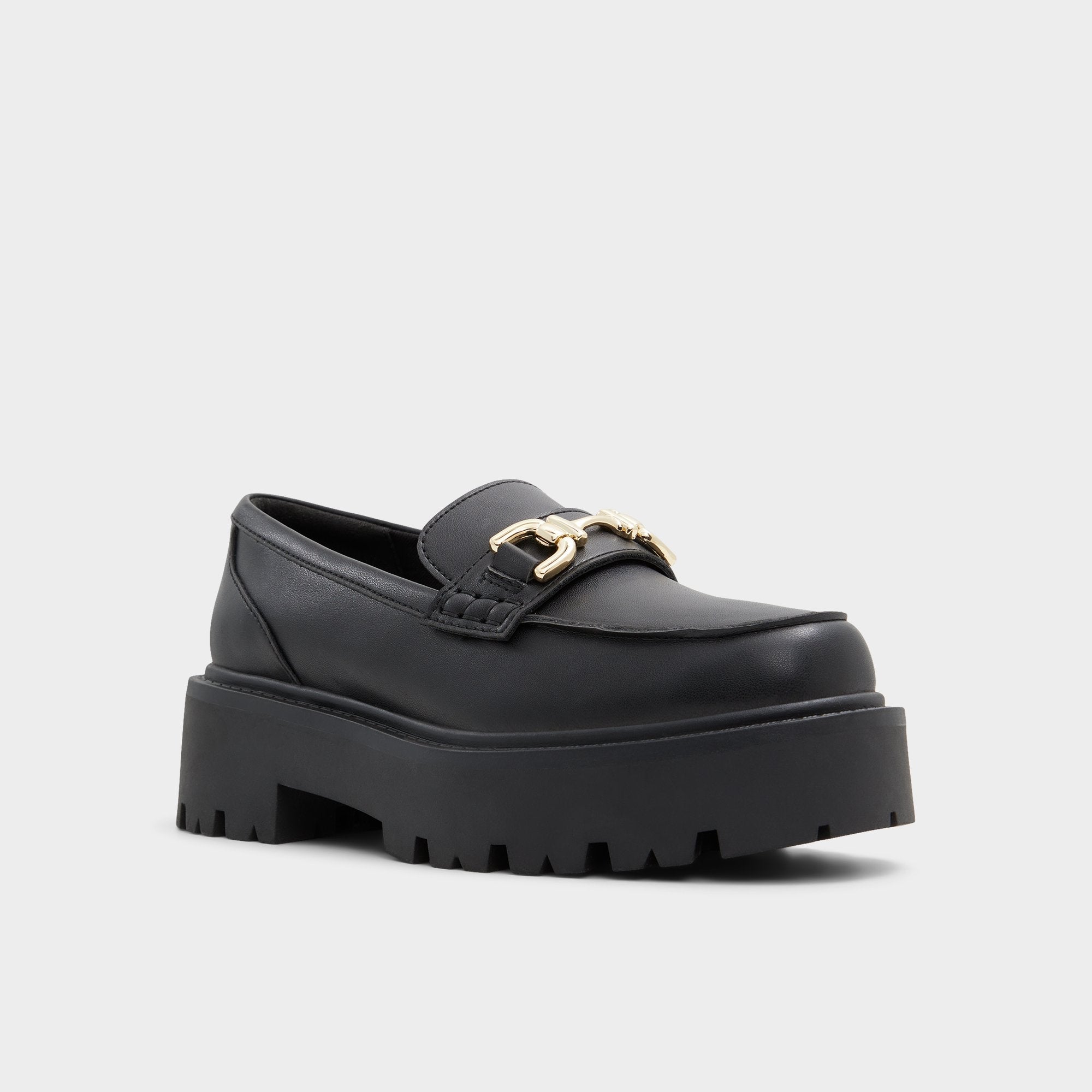 Oneameth Black Synthetic Smooth Women's Loafers & Oxfords - Loafer, Lug sole