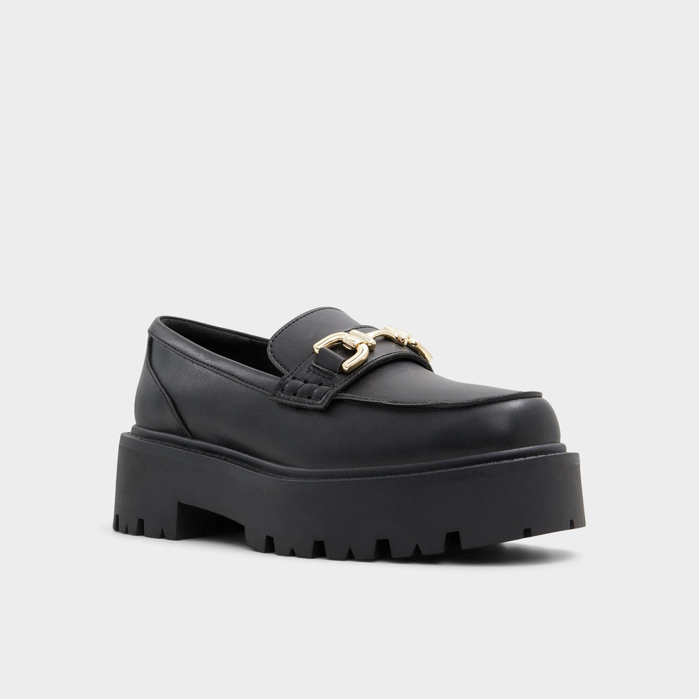 Oneameth Black Synthetic Smooth Women's Loafers & Oxfords - Loafer, Lug sole