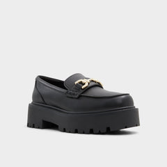Oneameth Black Synthetic Smooth Women's Loafers & Oxfords - Loafer, Lug sole