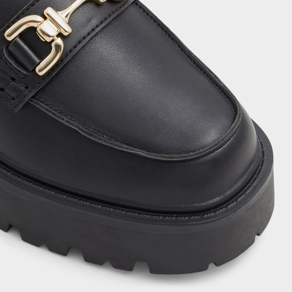 Oneameth Black Synthetic Smooth Women's Loafers & Oxfords - Loafer, Lug sole