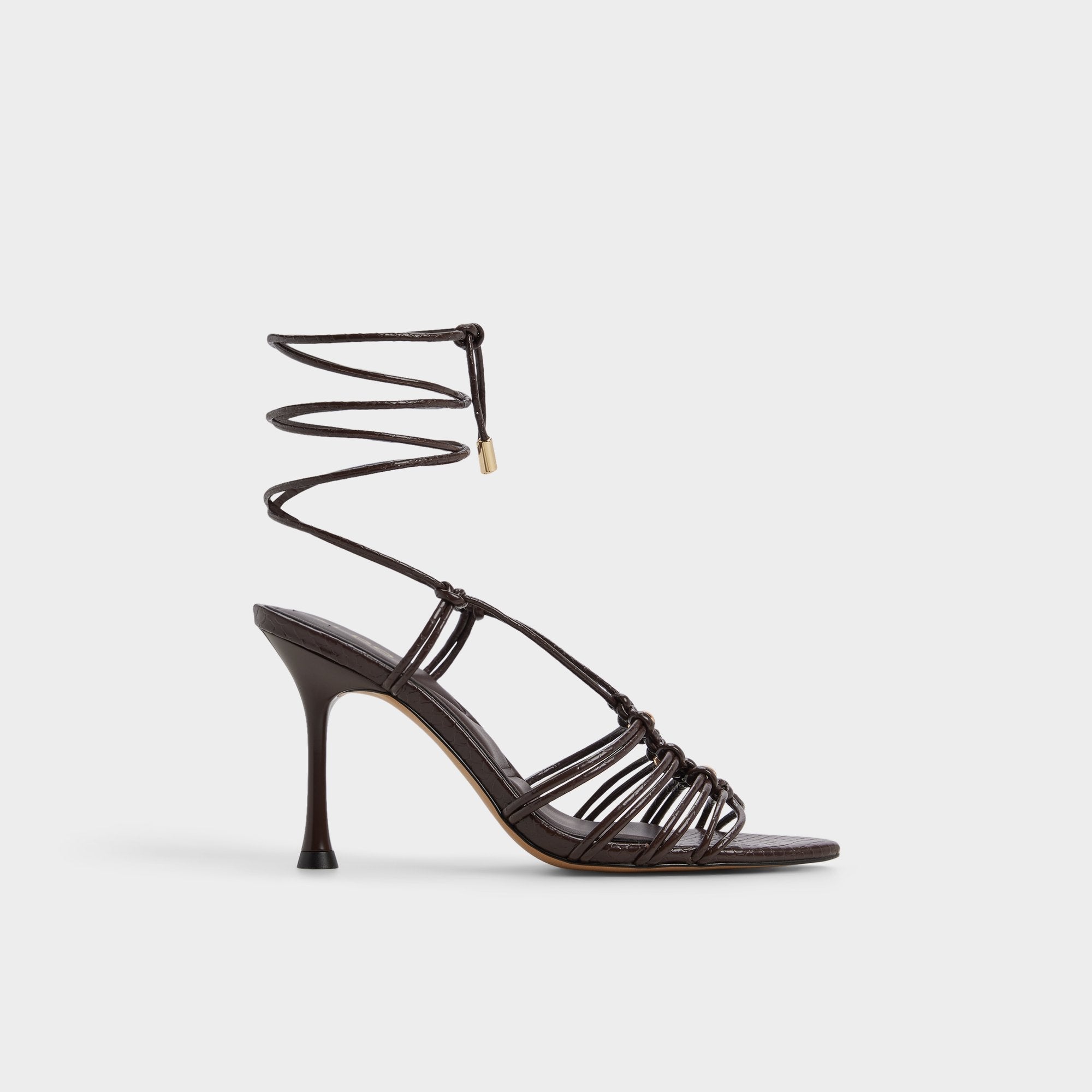 Curacao in Dark Brown - Strappy heeled sandal, Stiletto heel