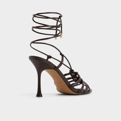 Curacao in Dark Brown - Strappy heeled sandal, Stiletto heel