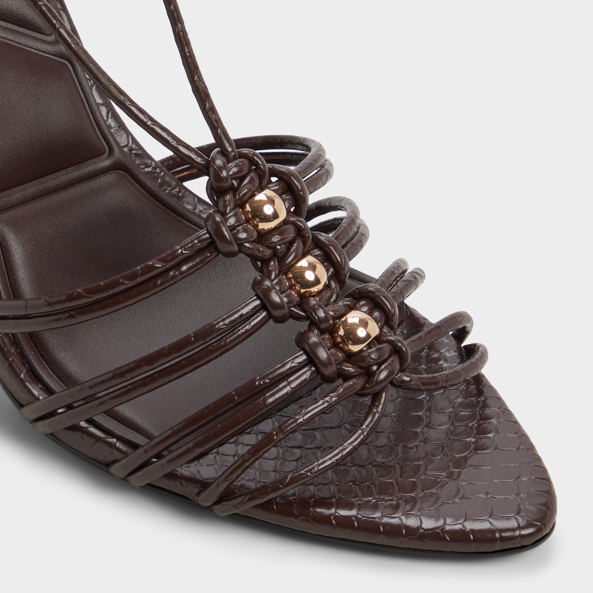 Curacao in Dark Brown - Strappy heeled sandal, Stiletto heel