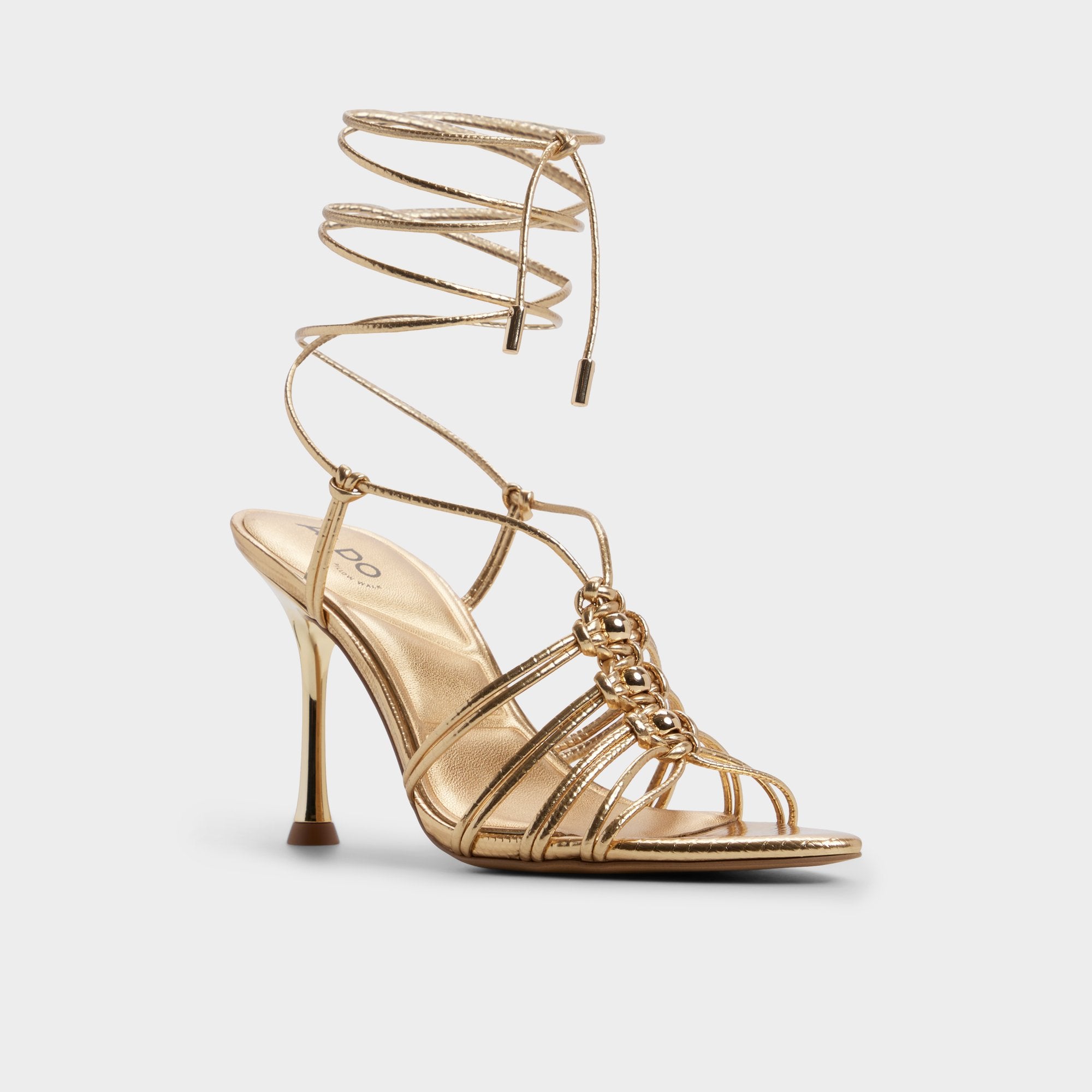 Curacao in Gold - Strappy heeled sandal, Stiletto heel