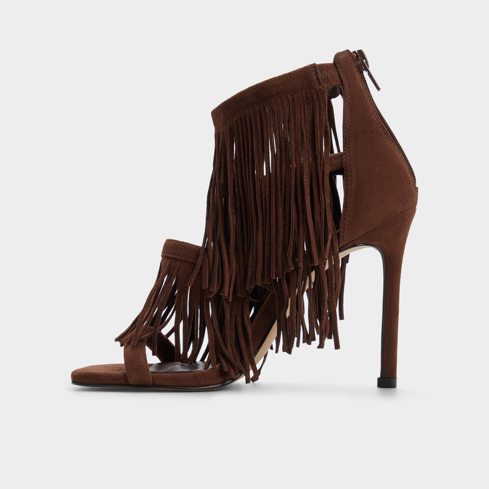Nahana in Dark Brown - Strappy heeled sandal, Stiletto heel