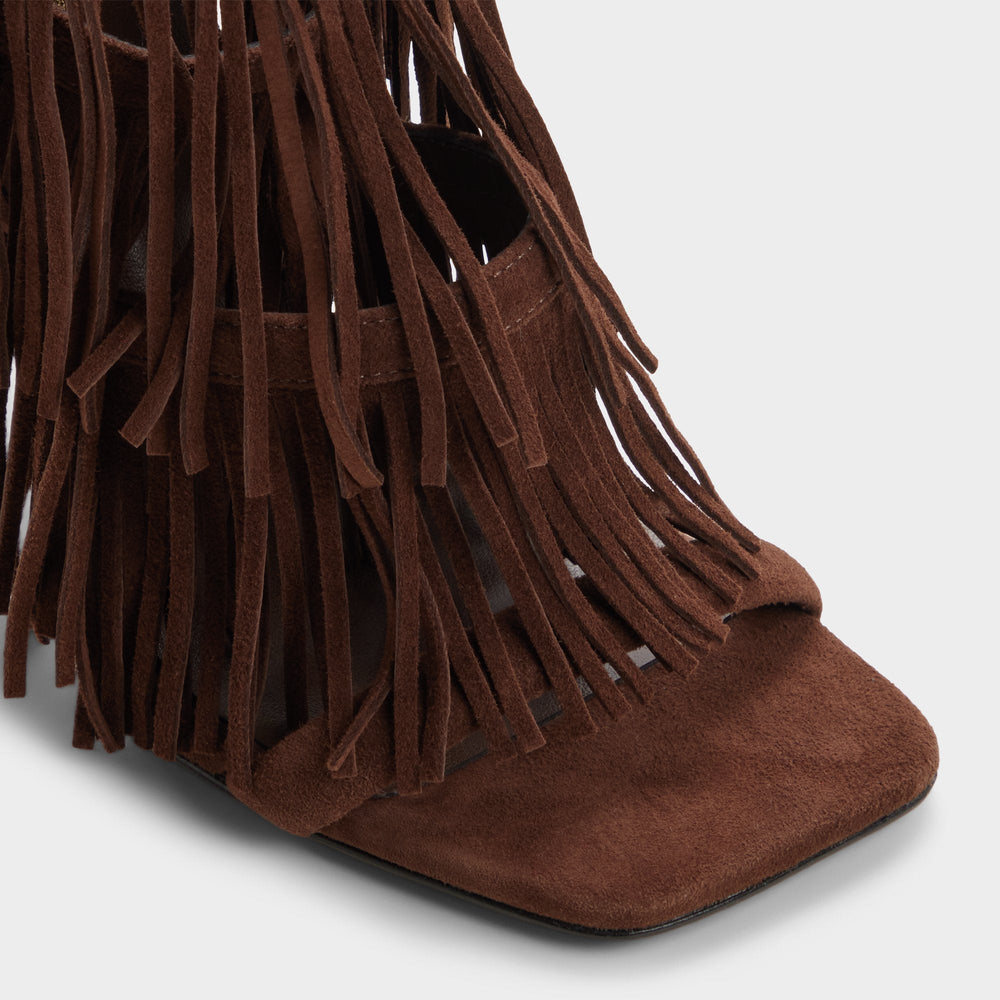Nahana in Dark Brown - Strappy heeled sandal, Stiletto heel
