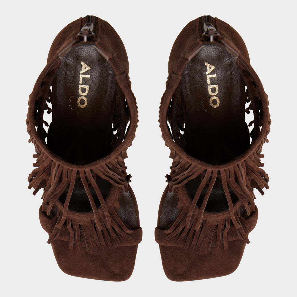 Nahana in Dark Brown - Strappy heeled sandal, Stiletto heel
