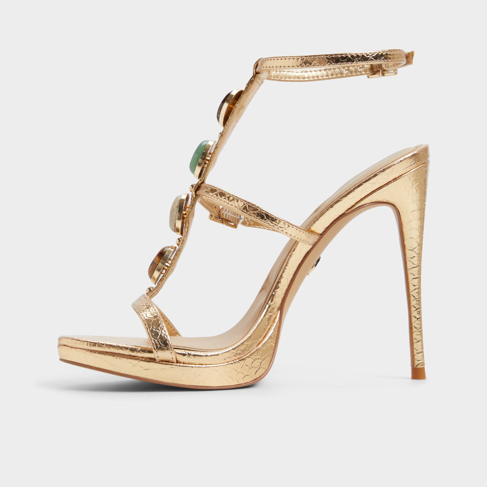 Opalia Gold Women's Strappy sandals - Strappy heeled sandal, Platform