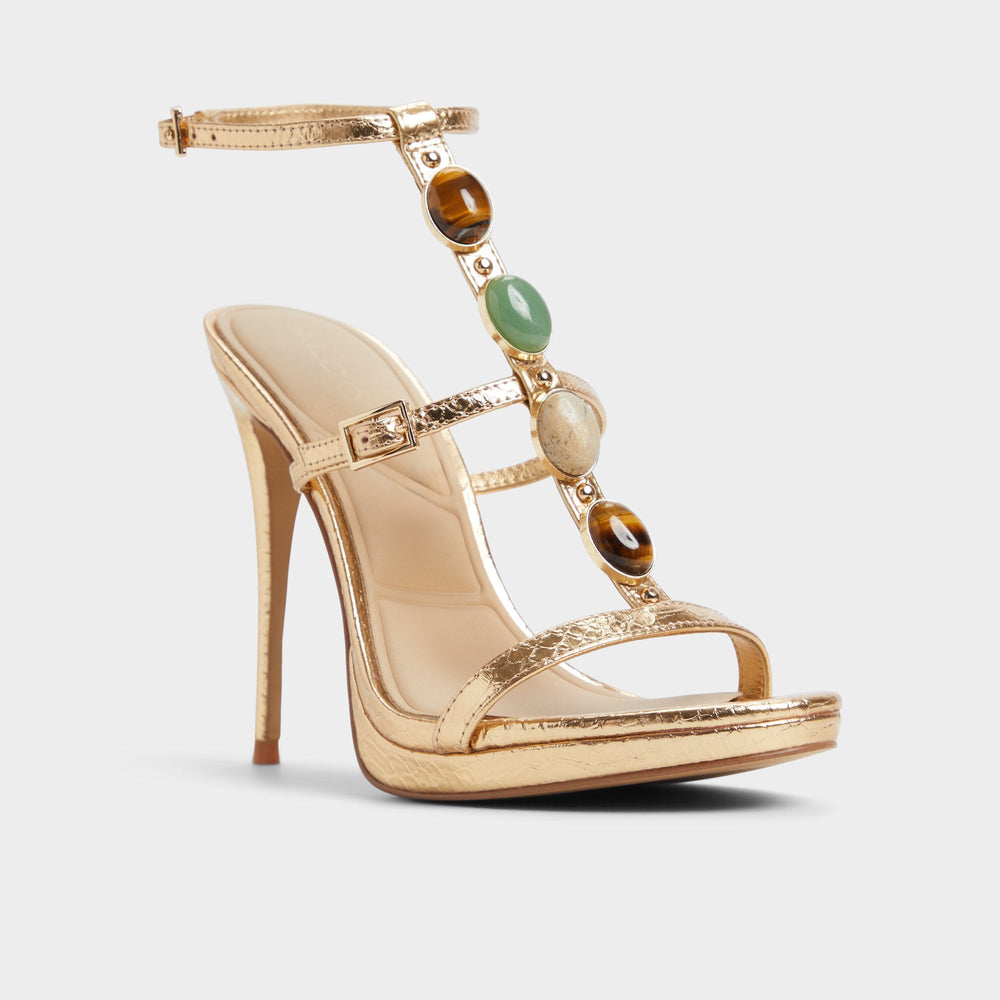 Opalia Gold Women's Strappy sandals - Strappy heeled sandal, Platform