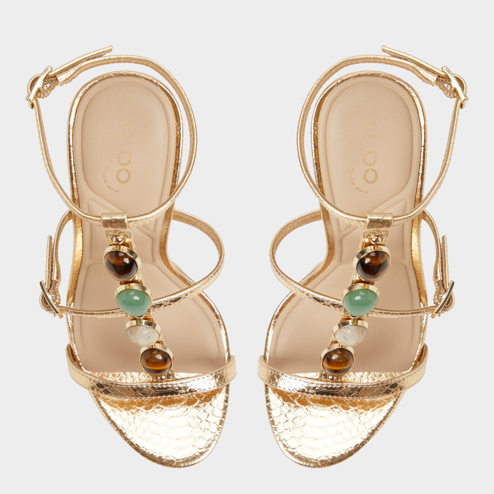Opalia Gold Women's Strappy sandals - Strappy heeled sandal, Platform