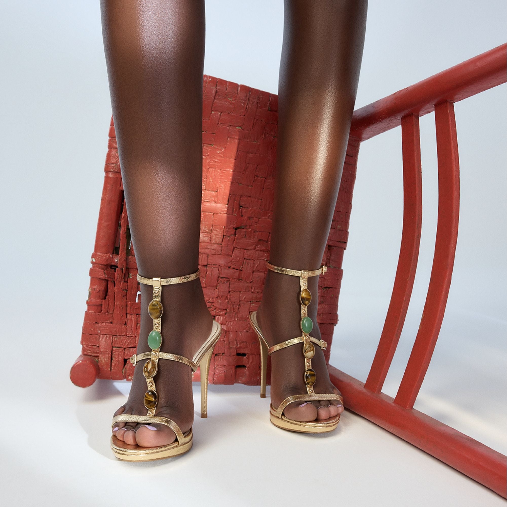 Opalia Gold Women's Strappy sandals - Strappy heeled sandal, Platform