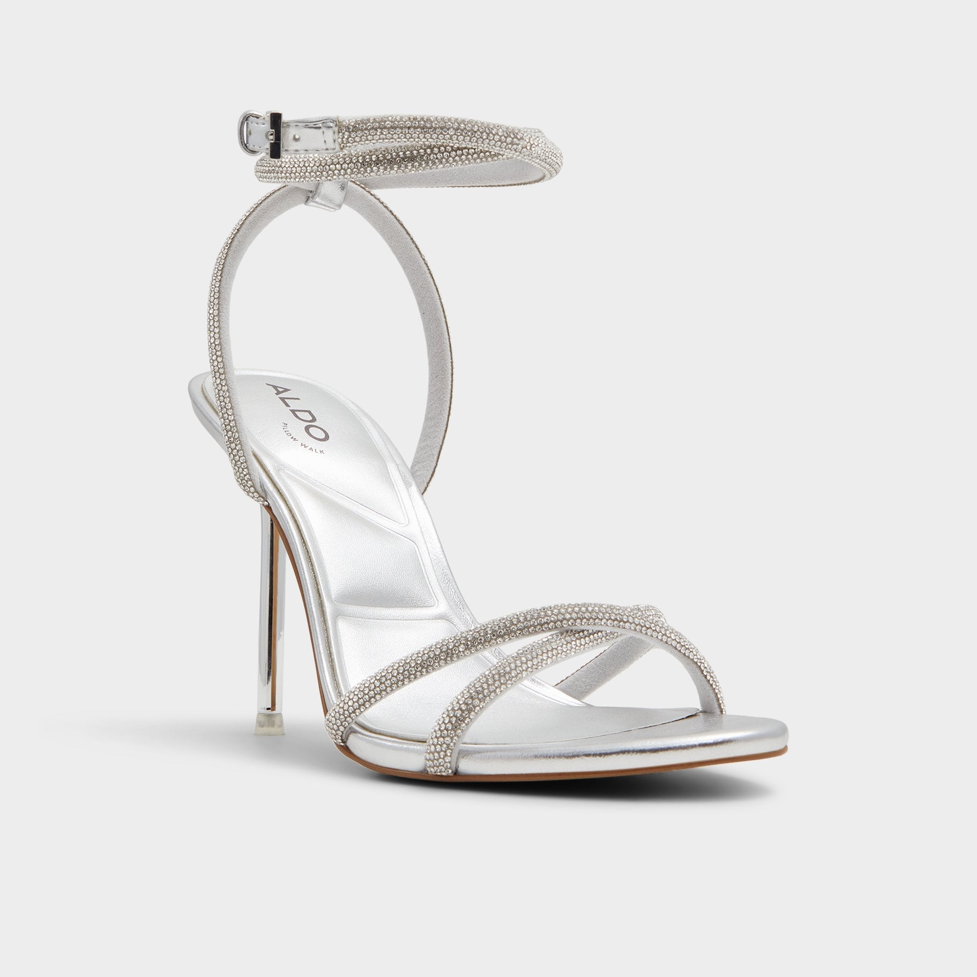 Manaelden Silver Women's Heeled sandals - Strappy heeled sandal, Stiletto heel