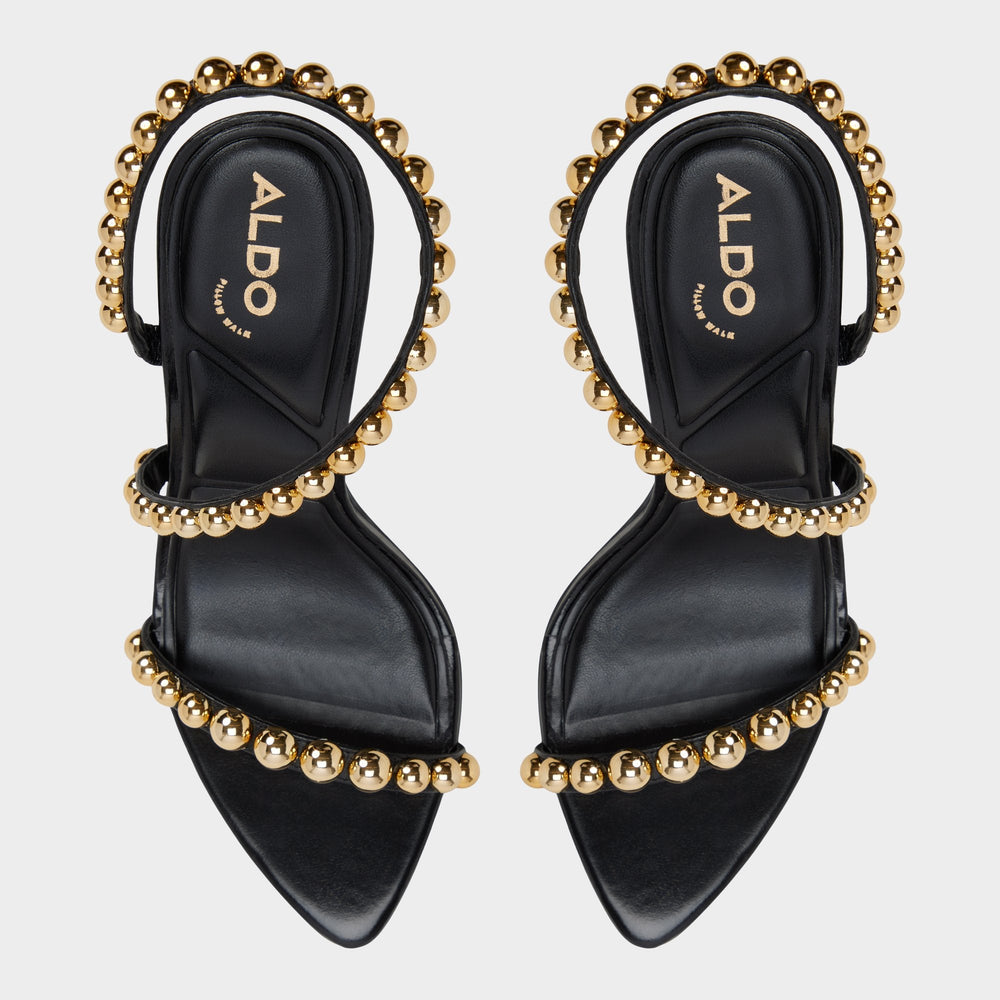 Attey in Black - Strappy heeled sandal, Stiletto heel